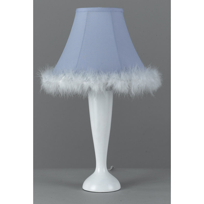 Lampe de table pour enfant Maid, 11,2 cm de hauteur, abat-jour rond en tissu souple, structure en résine, fini bleu, culot E26, 60 W