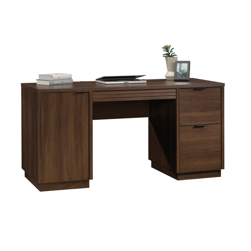 Spiced Mahogany Executive Desk with Drawers and Filing Cabinet