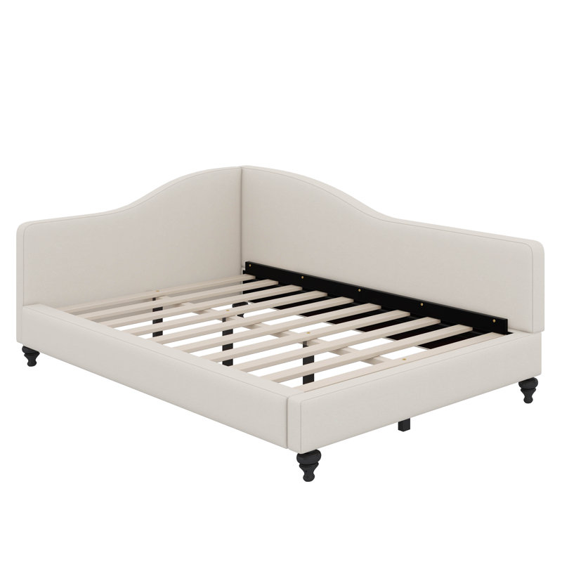 Lit de jour en L en forme de L, avec pieds en bois massif, Beige, Simple