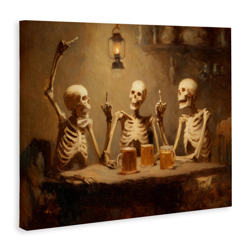 Toile de squelettes buvant à la taverne, design par Arlington Prints, H 16 po x l 20 po