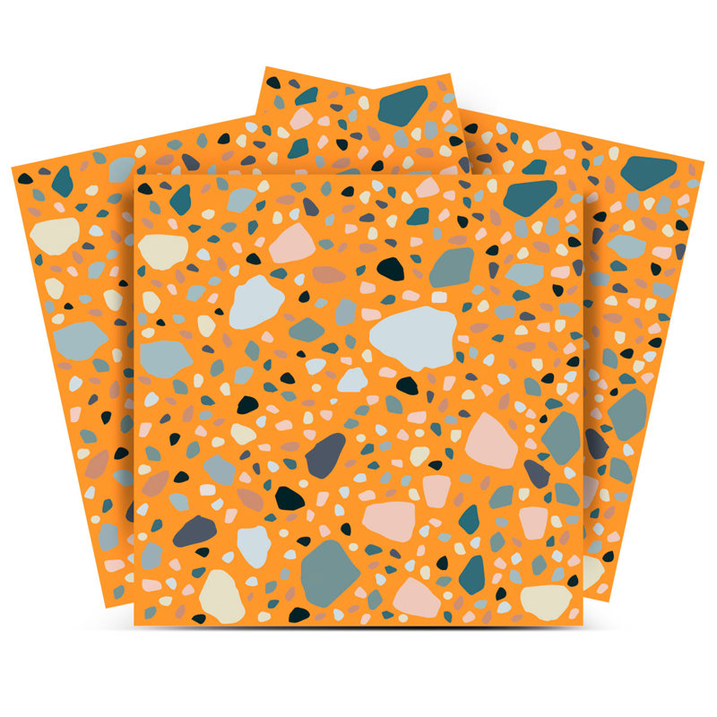 8'' W x 8'' L Vinyl Peel and Stick Mosaic Tile, Orange Terrazzo