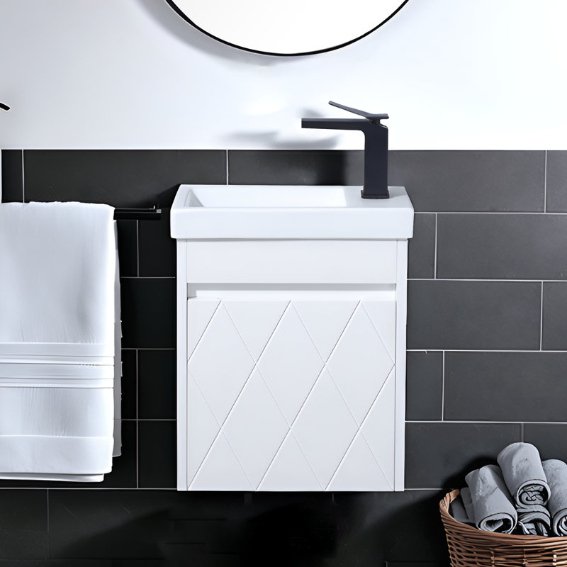 16'' Mini Wall-Mounted Single Bathroom Vanity With Ceramic Top, White