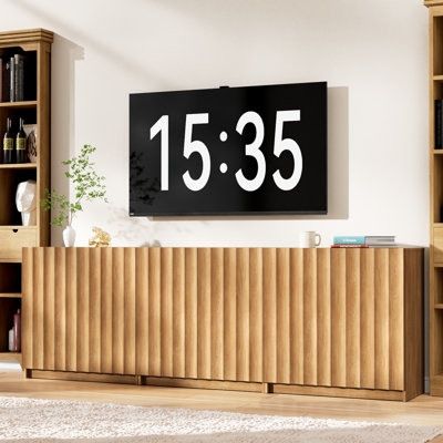 Modern TV Stands For 80 Inch Tvs, 94.5" W Wood Entertainment Center W/Adjustable Shelves, Mid Century Modern TV Stand W/Arched Fluted Doors, Media Console Cabinet For Living Room,Natural