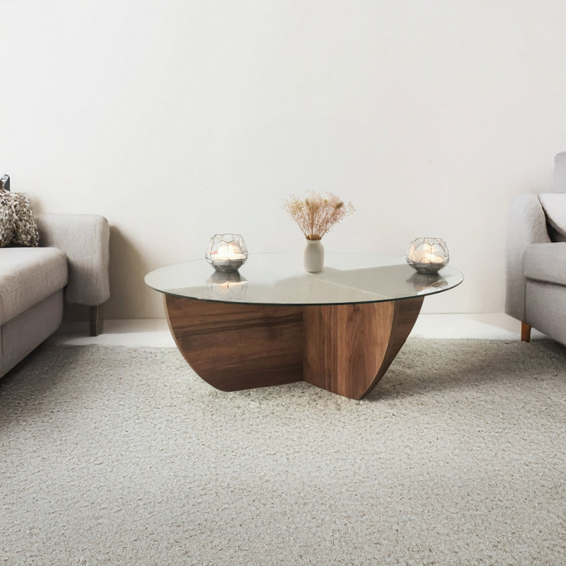 Table basse ronde assemblée avec verre trempé