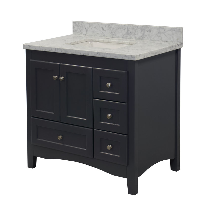 Edber 36'' Single Bathroom Vanity with Top, Marine Gray, Carrara Marble