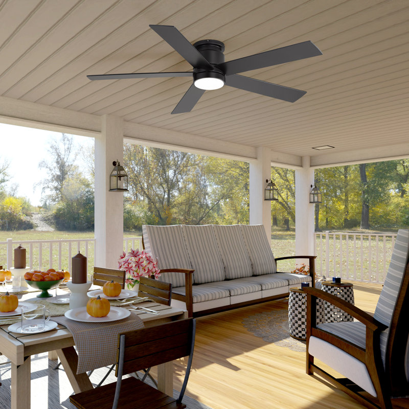 Jayceyon 42''/ 52'' Flush Mount Ceiling Fan With Led Lights and Remote, Quiet Reversible DC Motor, 5 wood Blades Low Profile, Timer, for Indoor/Covered Outdoor Use