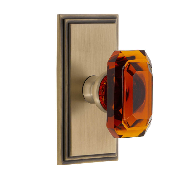 Grandeur Carré Plate Single Dummy with Baguette Crystal Door Knob, Vintage Brass