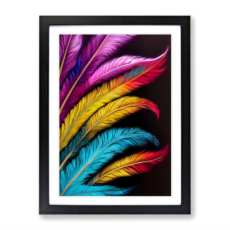 Vibrant Feathers No.2 - Wall Art, 48cm H x 36cm W x 3cm D, Black Framed Paper, White