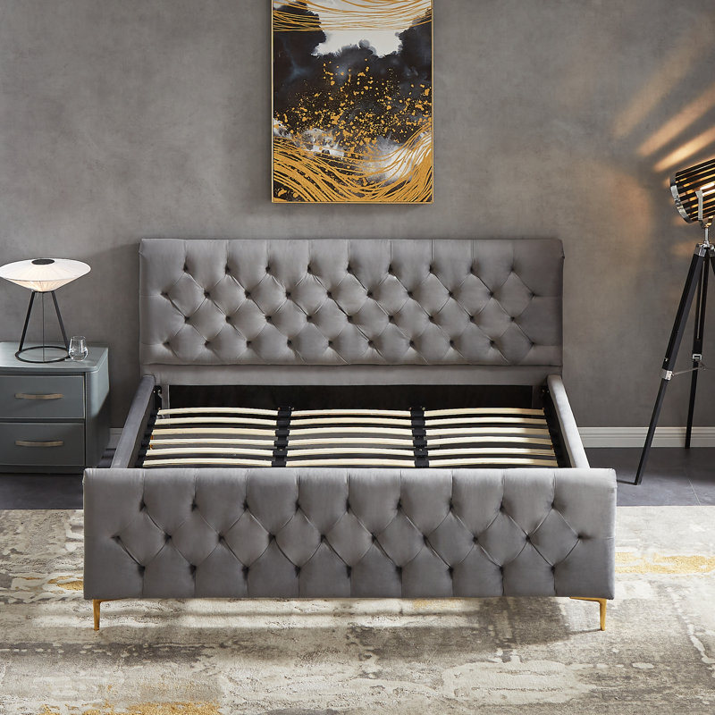 Vicennia Upholstered Platform Bed, King, Gray