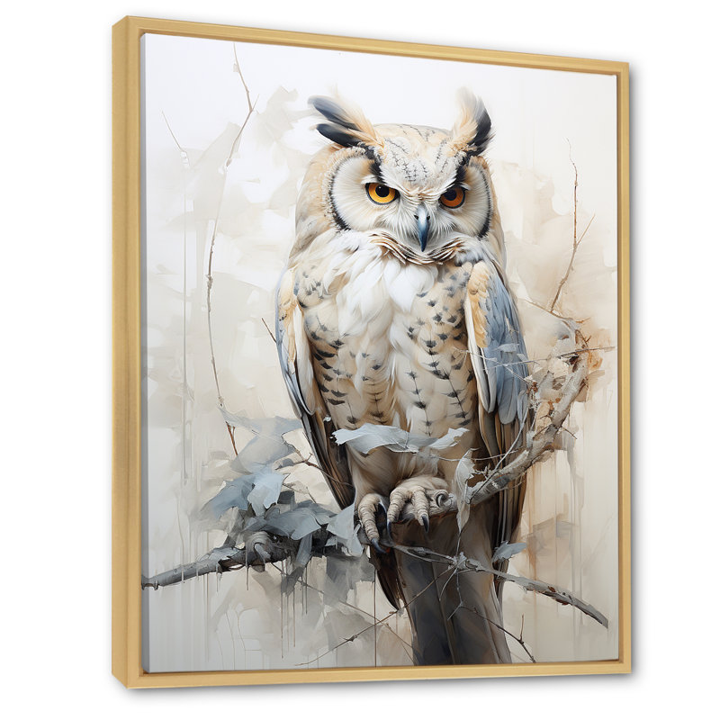 «Wise And Watchful Majestic Owl I», art mural hibou, Cadre flottant érable, H 40 po x l 30 po x P 1,5 po
