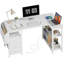Bureau d'ordinateur en L 47 po à prises intégrées avec tiroirs et tablettes de rangement, blanc