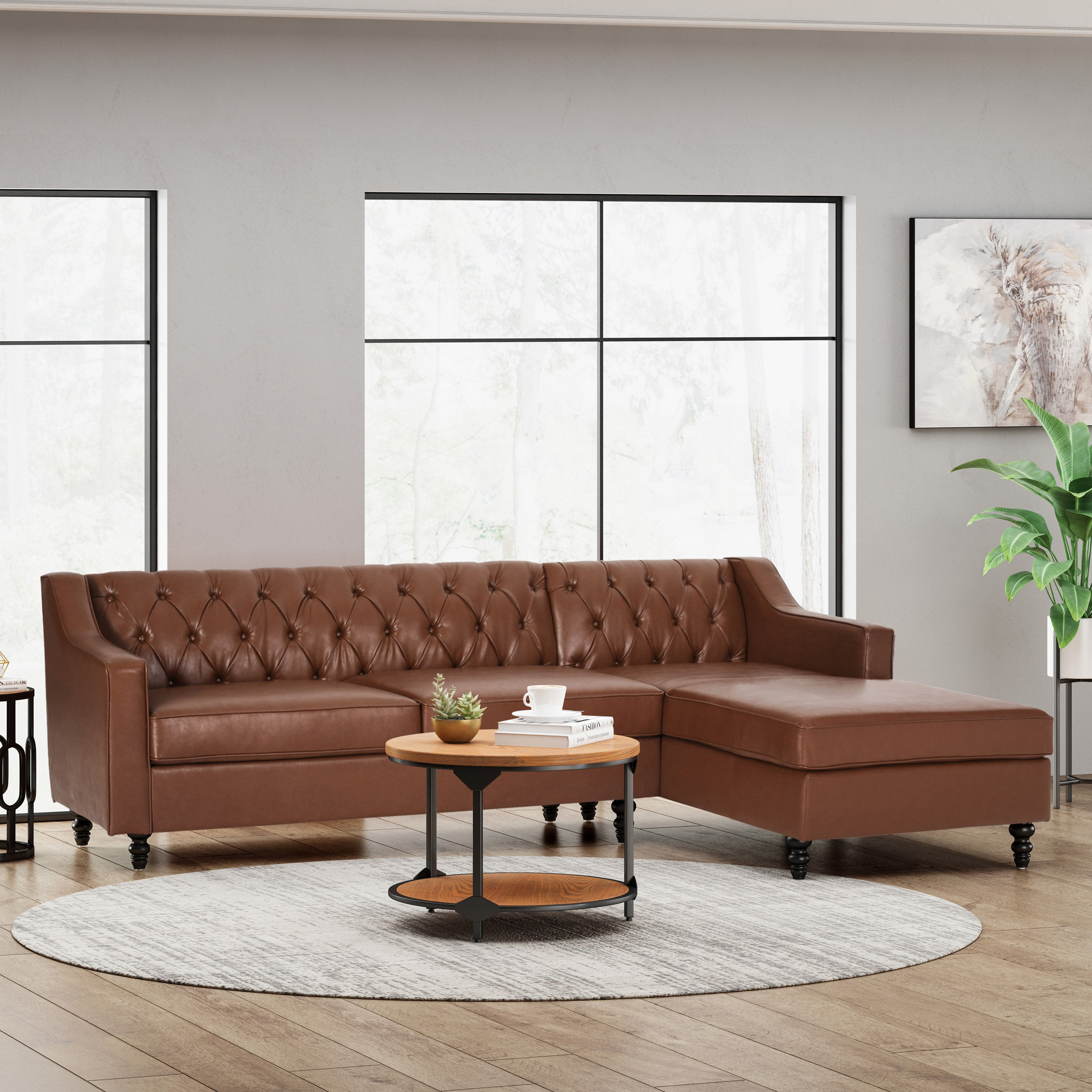 Alcott Hill® 97" Wide Faux Leather 4 Seater Chaise Lounge Sectional Sofa Wayfair