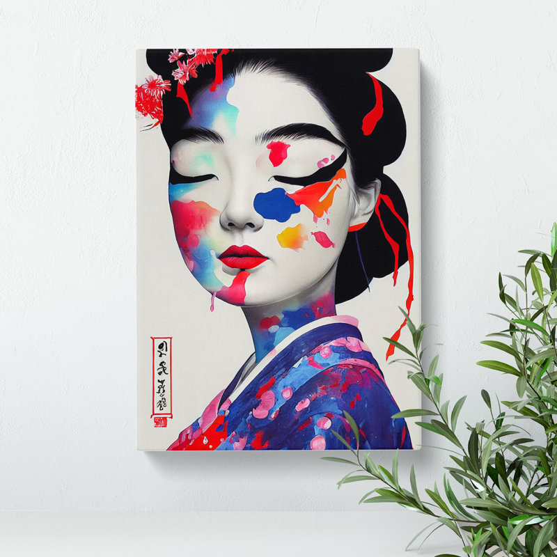 Geisha Paint Splashed No.3 - Wrapped Canvas, 50cm H x 35cm W x 3cm D