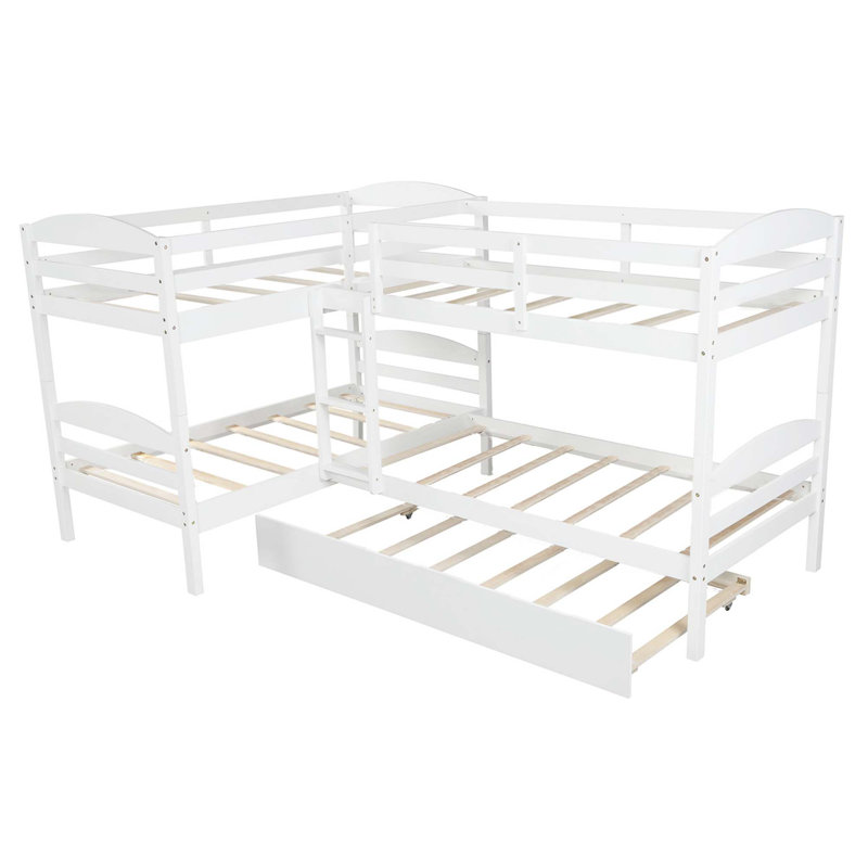 Lit simple superposé en forme de L avec lit gigogne - Genci, Blanc