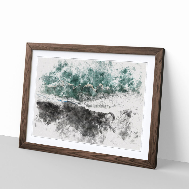Above The Black Sand Beach In Iceland Watercolour - Single Picture Frame Print on MDF, 36cm H x 48cm W x 2cm D, Walnut Framed