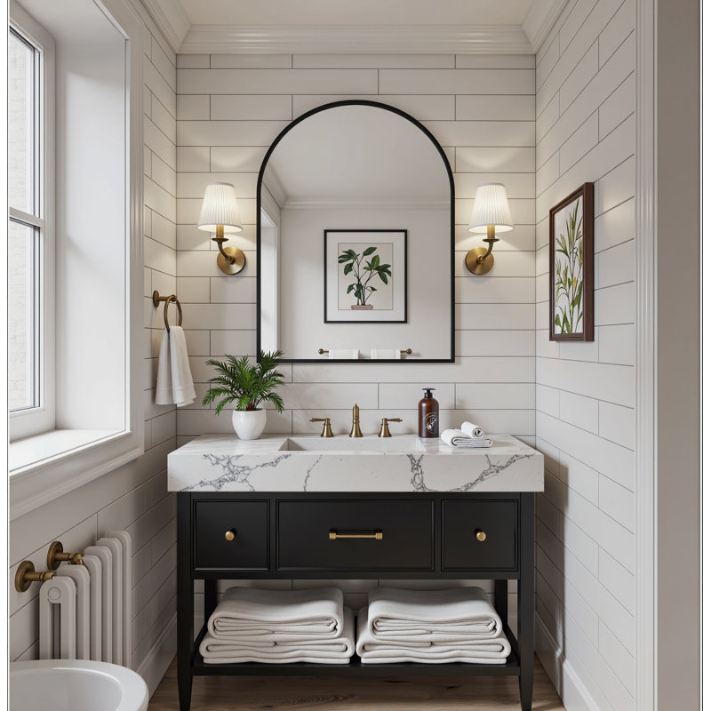 Lunara Arch Wall Mirror with Tempered Glass & Aluminum Alloy Framed for Accent/Vanity/Bathroom, 48" x 32"