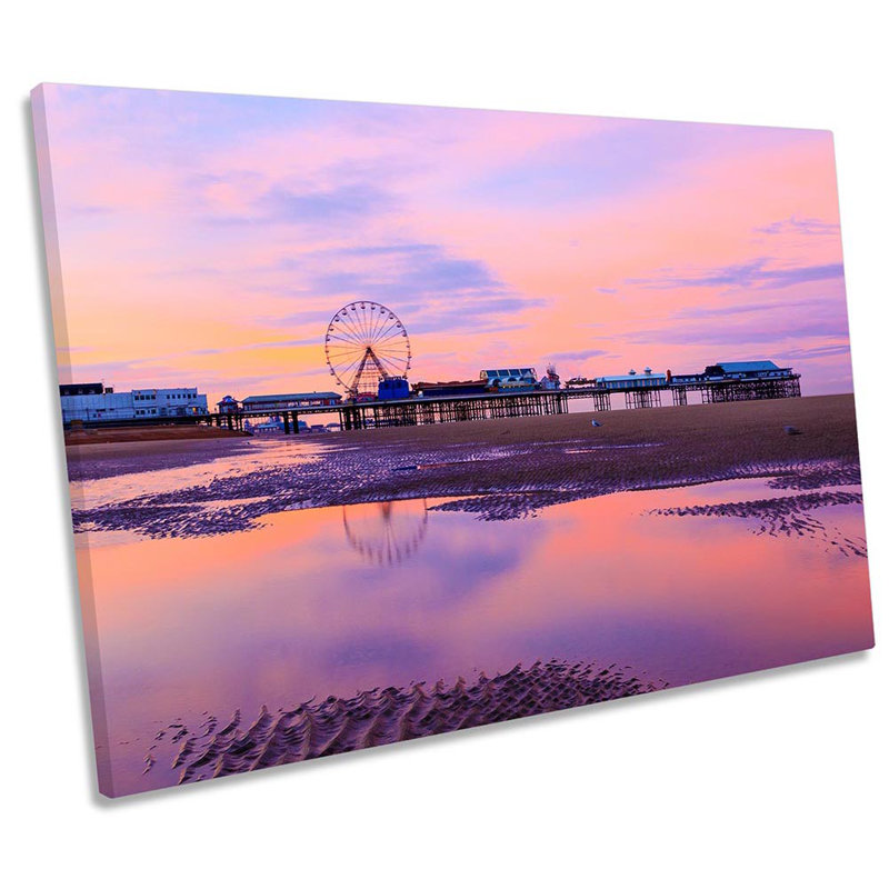 Blackpool Pier Beach Sunset - Wrapped Canvas Print, 40.6cm H x 61cm W x 2cm D