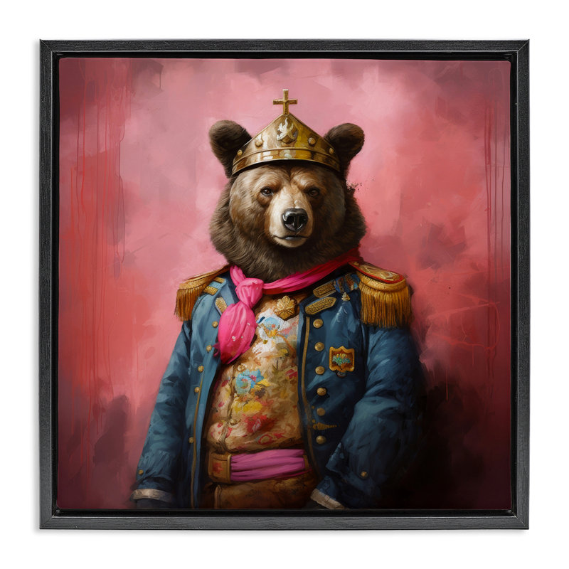 «Regal Bear Portrait», art mural sur toile flottante par Lazar Studio, Cadre flottant noir de jais, H 18 po x l 18 po