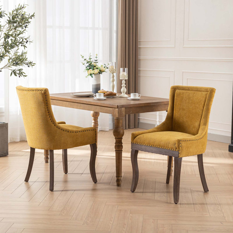 Chaise d'appoint en bois massif, Tissu jaune