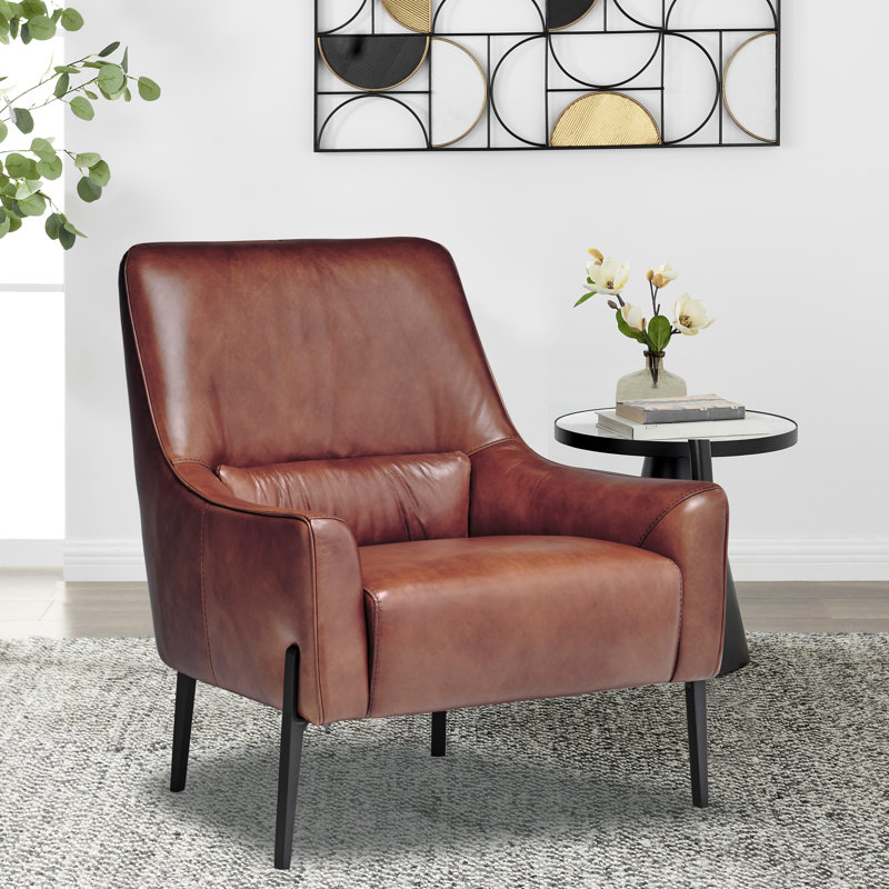 Giovanni 30'' Wide Genuine Leather Accent Chair With Metal Leg