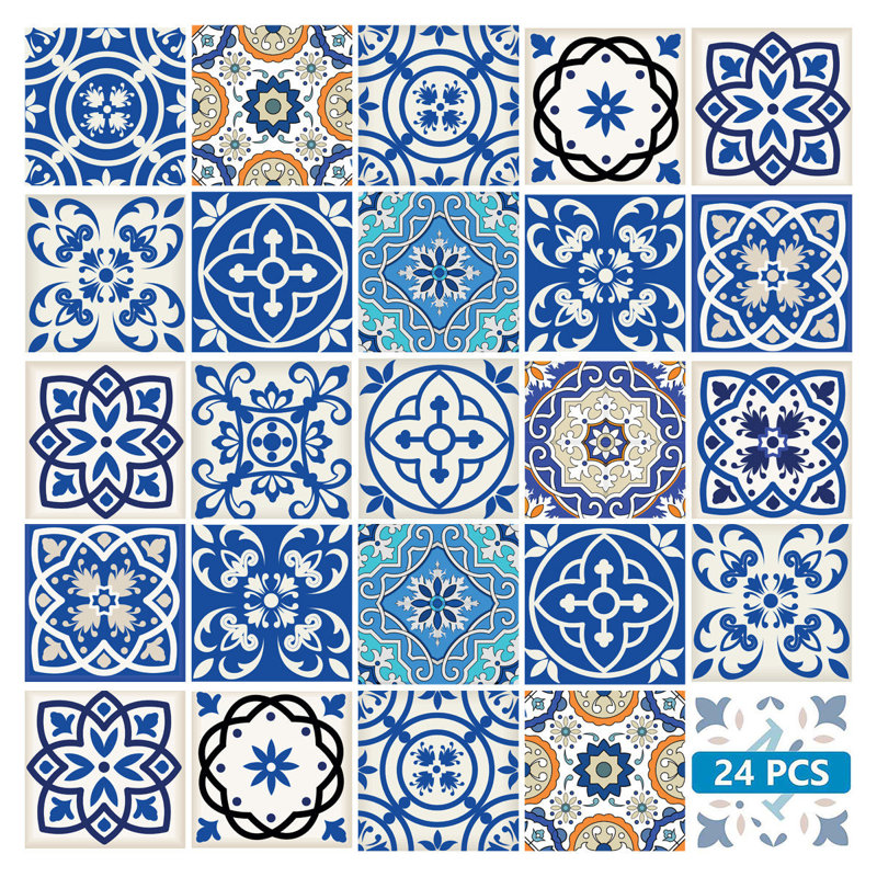 Carreaux amovibles 12 po x 12 po à motif mosaïque bleu et turquoise