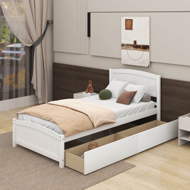 Lit plateforme simple avec deux tiroirs, Blanc