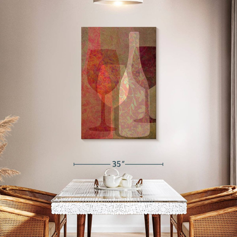 Yarlin, bouteille de vin et verres, H 45 po x l 30 po