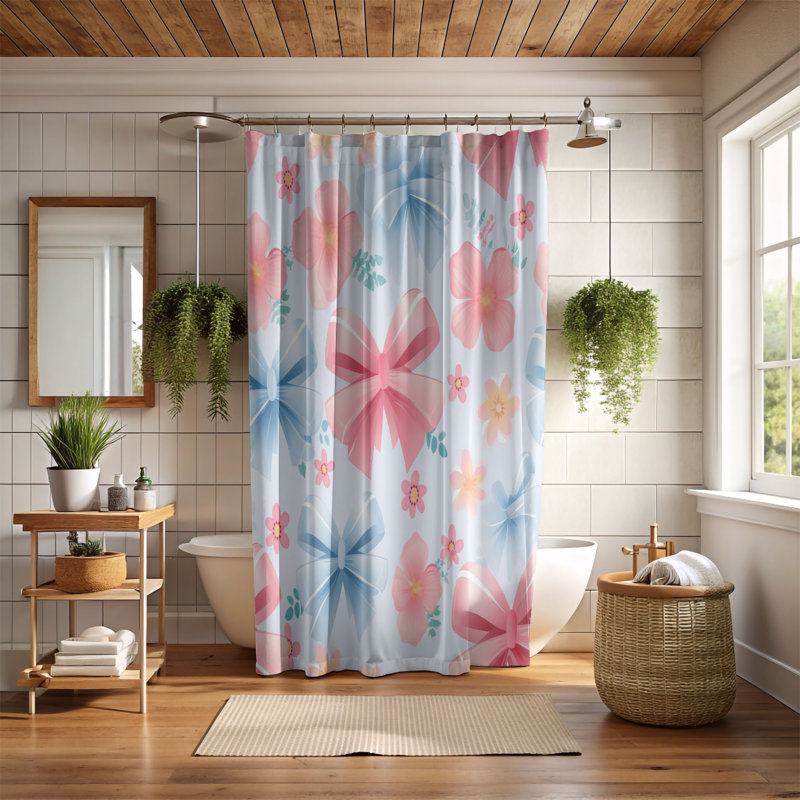 Floral Ribbons - Rideau de douche Premium, H 74 po x l 71 po