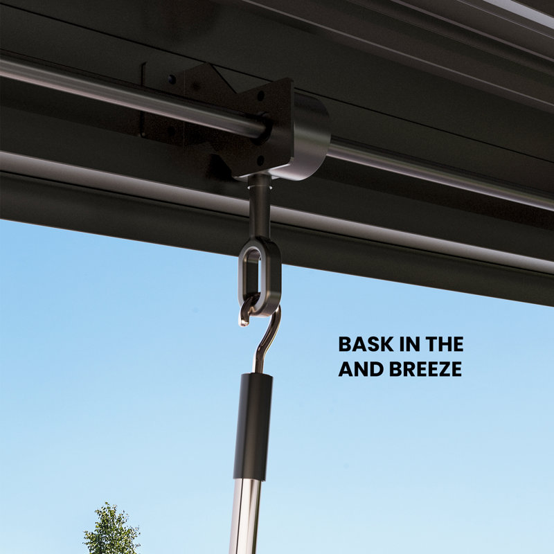 Aurora X 12 pi Pergola à persiennes avec amants réglables à double couche, système de gouttière intégré et prise de courant USB, écran roulant extérieur