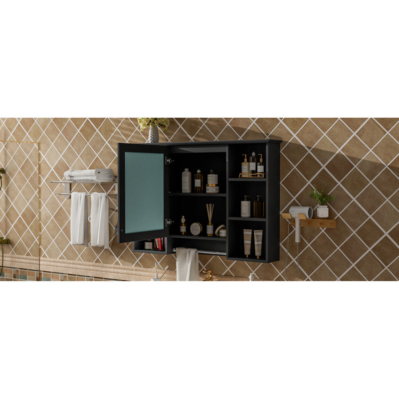 Armoire de salle de bain à miroir 42 po avec tablette réglable, porte à fermeture en douceur, miroir haute définition et barre à serviettes pour un meuble-lavabo mural 31 portes
