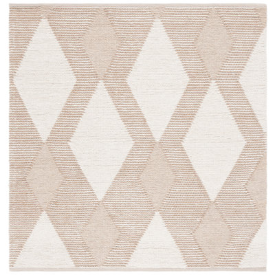 Charvik Geometric Handmade Area Rug in White/ Ivory
