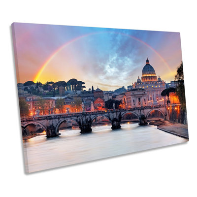 Rome Italy Bridge City Sunset - Wrapped Canvas Print