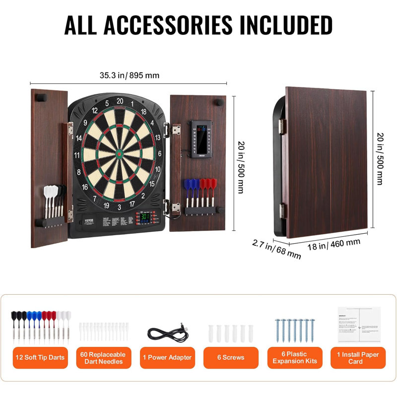 Dart Board Cabinet Set, Multiple Styles Ready-to-Play Bundle Official Size
