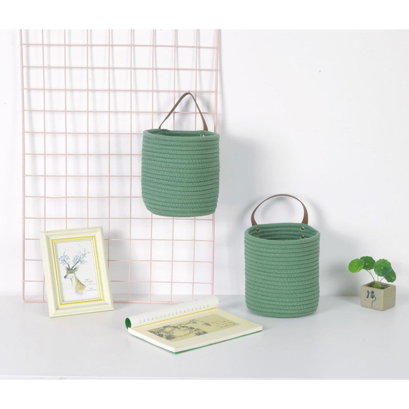 Panier suspendu 2 pièces - Panier mural en corde de coton avec poignée, paniers de rangement suspendus, panier à paniers avec rangement