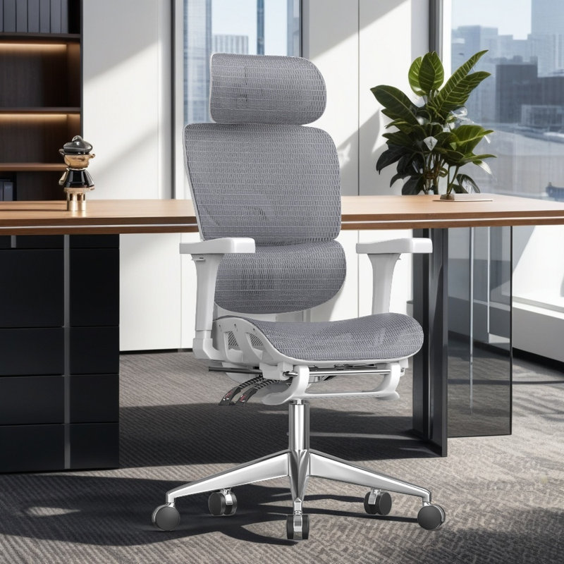 Chaise de bureau ergonomique inclinable avec support lombaire Kanyon, Gris / Blanc