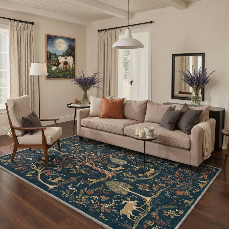 Tapis d'intérieur bleu Woodling, Rectangle 144 " x 108 "