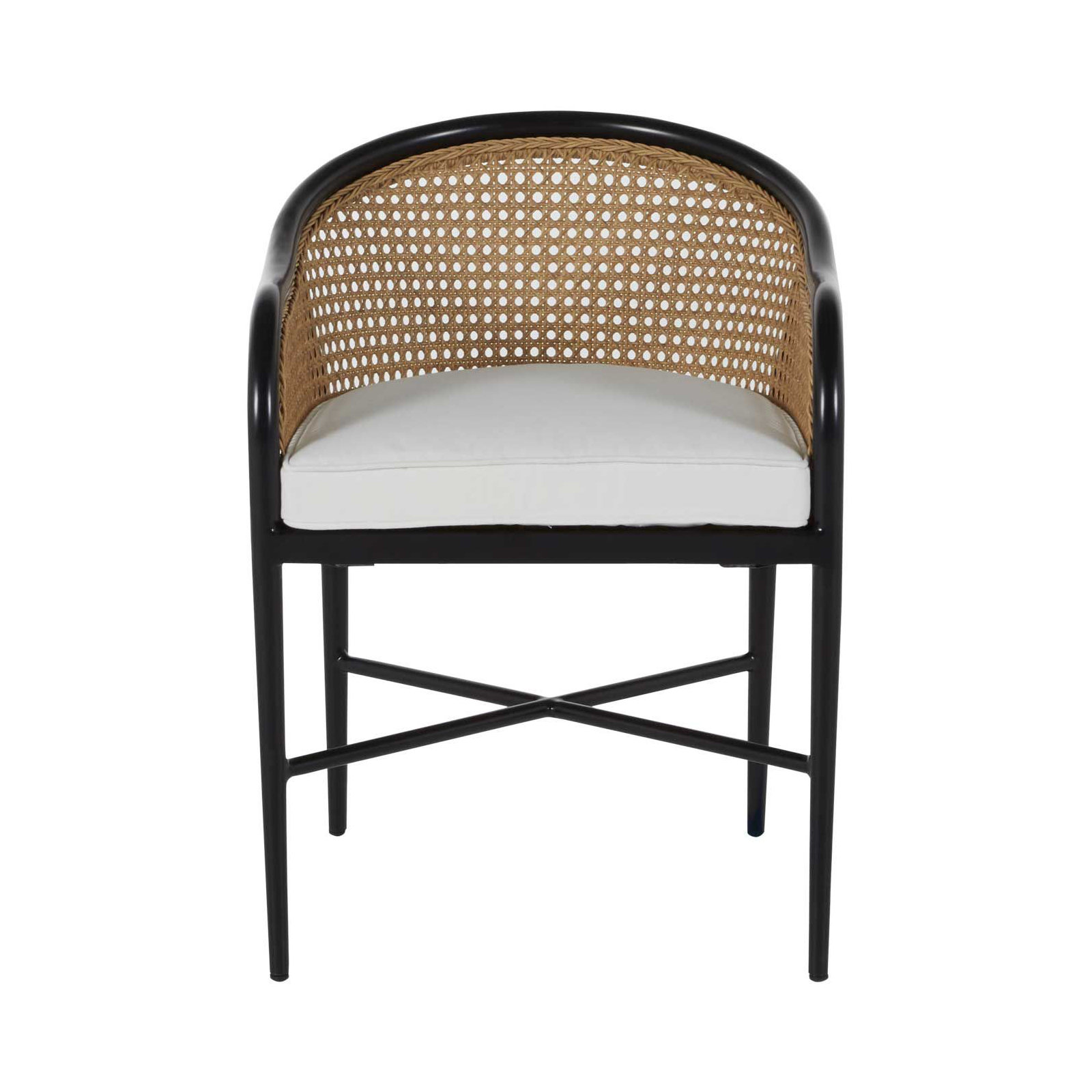 Havana Cane N-Dura Resin Wicker Outdoor Arm Chair, Welt, Cabana Stripe Midnight, Black