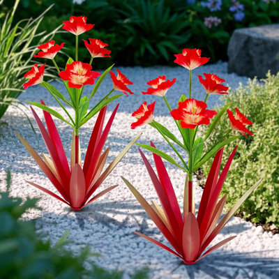 Décoration extérieure rustique en métal, agaves et jonquilles – Acier inoxydable, résistant aux intempéries, flexible, sans socle, pour jardin, terrasse, cour
