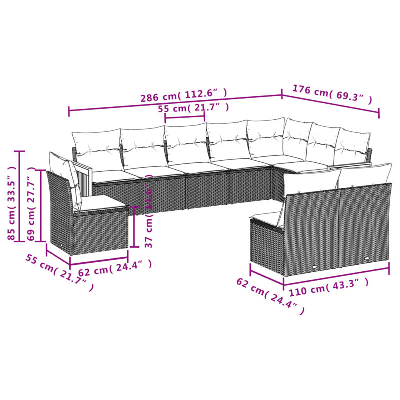 Ensemble de canapé de jardin Vidaxl PE