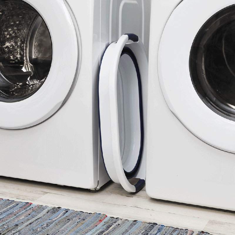 Panier à linge pliable Wayfair Basics®, Bleu marine / blanc