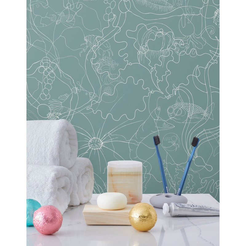 Underwater World Wallpaper | Traditional / Roll - 27" x 30', Sea Glass