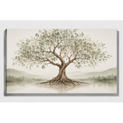 Grand arbre de vie, reproduction d'art sur toile, art botanique vert sauge, papier découpé en 3D, décoration pour salon, bureau de chambre à coucher, impression sur toile 24 x 36 pouces - prête à être accrochée