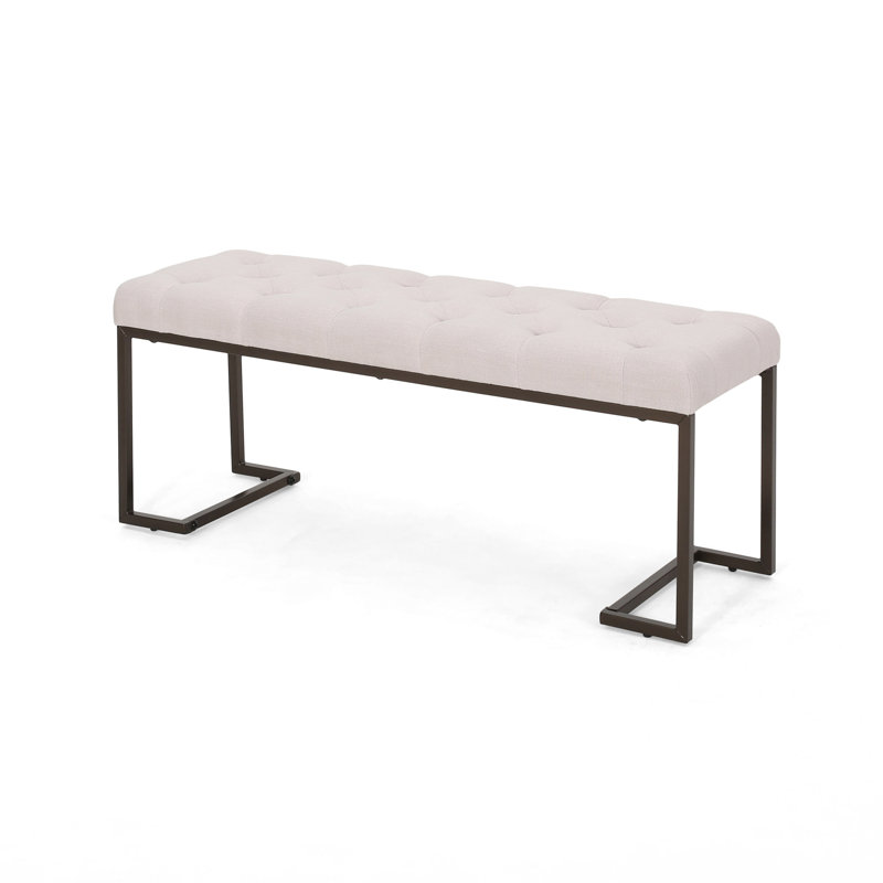 Upholstered Button Tufted Bench,Beige and Bronze