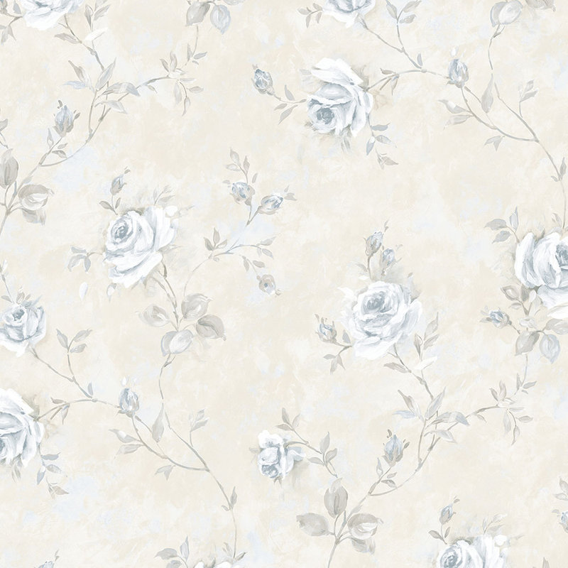 Rouleau de papier peint texturé Vineyard Roses L 32,7 pi x l 20,5 po Brentwood, Bleu clair