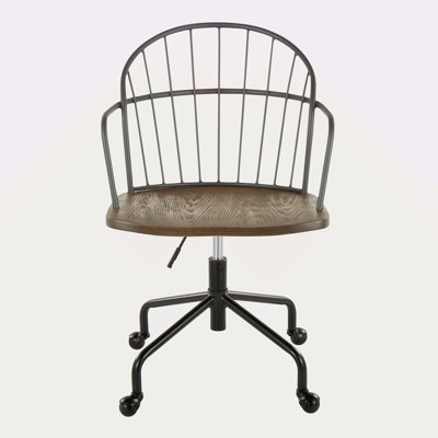 Farmhouse Adjustable Office Chair In Metal Wood