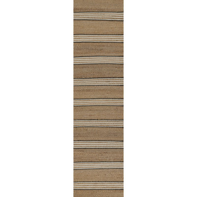 Tapis rayé en jute / sisal tissé à la main brun