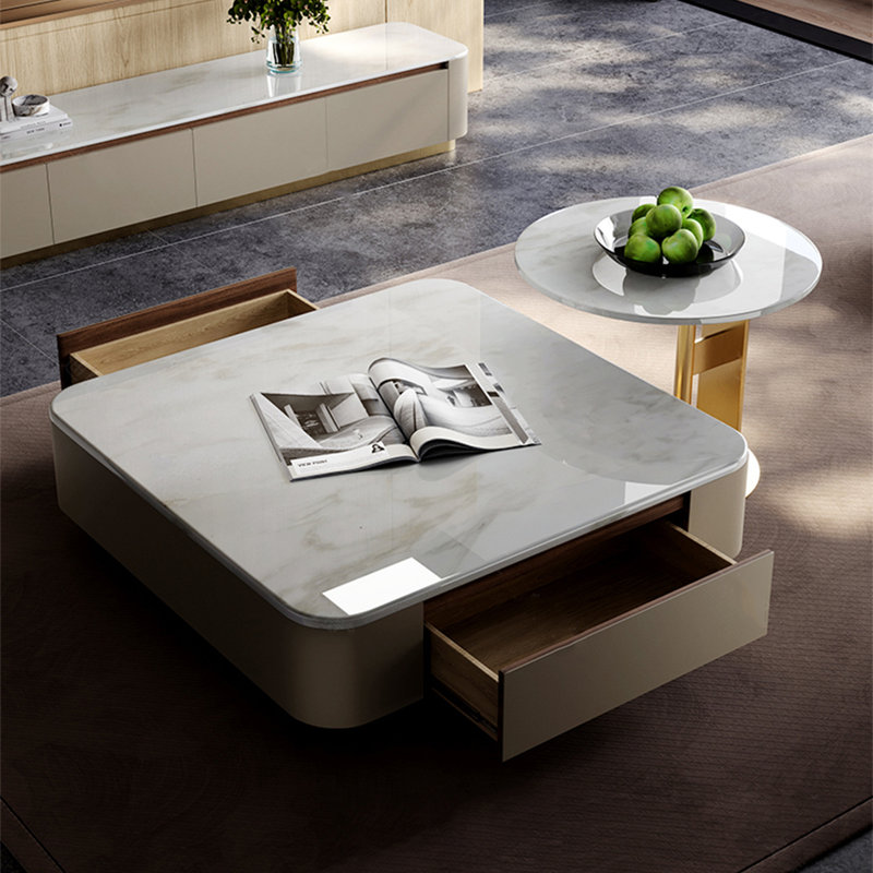 Table basse carrée en marbre clair