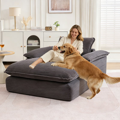Masir Oversized Compression Sleeper Couch, Indoor Chaise Lounges, Dark Gray Corduroy