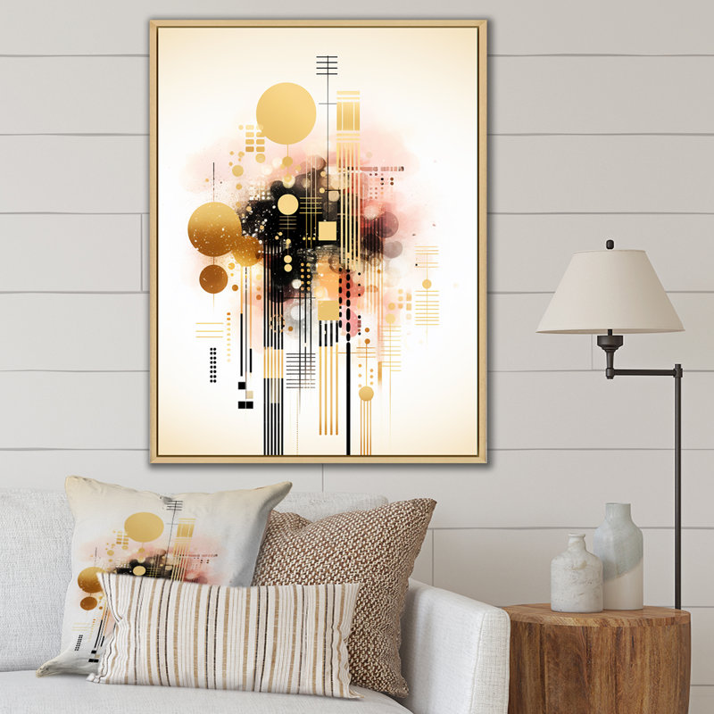 Formes géométriques roses élégantes sur toile, Cadre naturel flottant, H 44 po x l 34 po