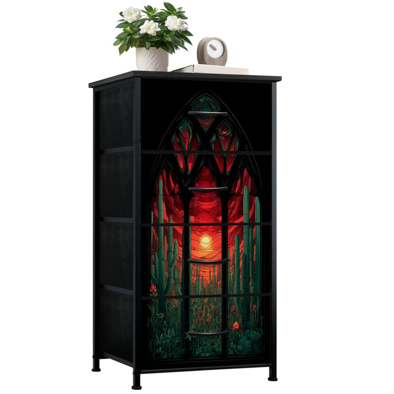 Commode Western pour chambre à coucher avec 4 tiroirs de rangement Vitrail en verre coloré de la commode Western Desert Commode en tissu avec cadre en acier pour vestibule